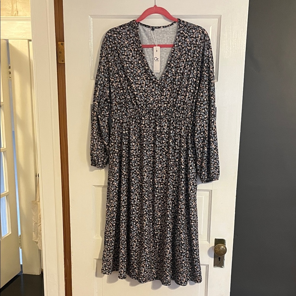 Floral Long Sleeve Midi Maternity Dress